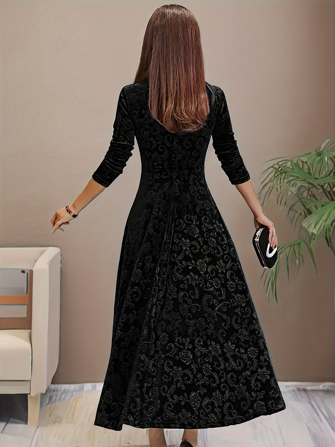 Karin | Florales Samt-Kleid – Elegante Abendgarderobe für Damen