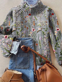 Laura | Vintage turtleneck sweater with floral embroidery