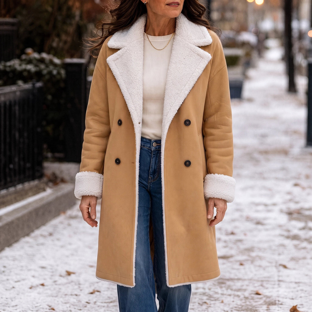 Everleigh | Wintermantel – Camel mit Sherpa-Look Futter