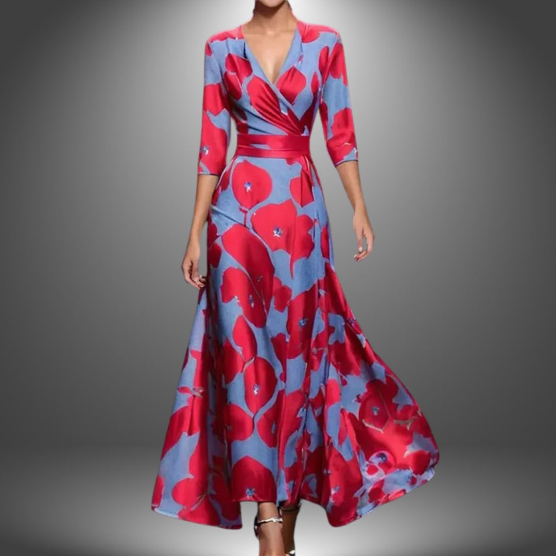 Sophia | Florales Wickel-Maxikleid mit V-Ausschnitt und 3/4-Ärmeln