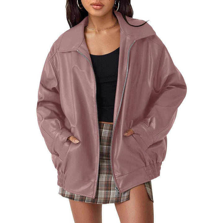 Ava | Bomber Jacket – Oversized Faux Leather for Women