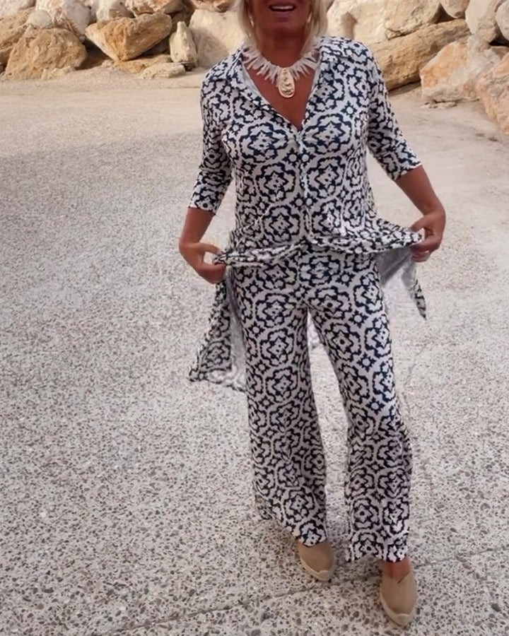 Sophia | Patterned Tunic Set with Wide-Leg Trousers