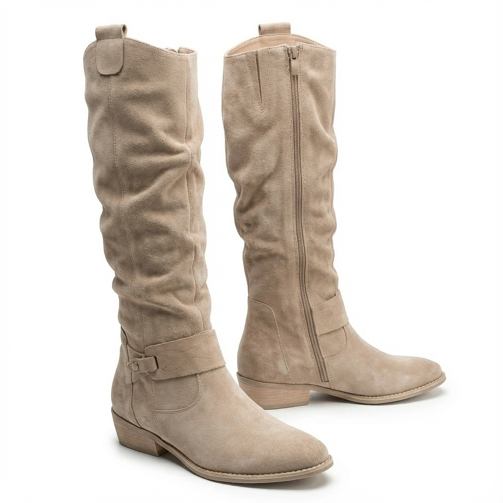 Zara | Elegant knee-high slouch boots with a low block heel