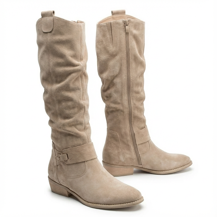 Zara | Elegant knee-high slouch boots with a low block heel