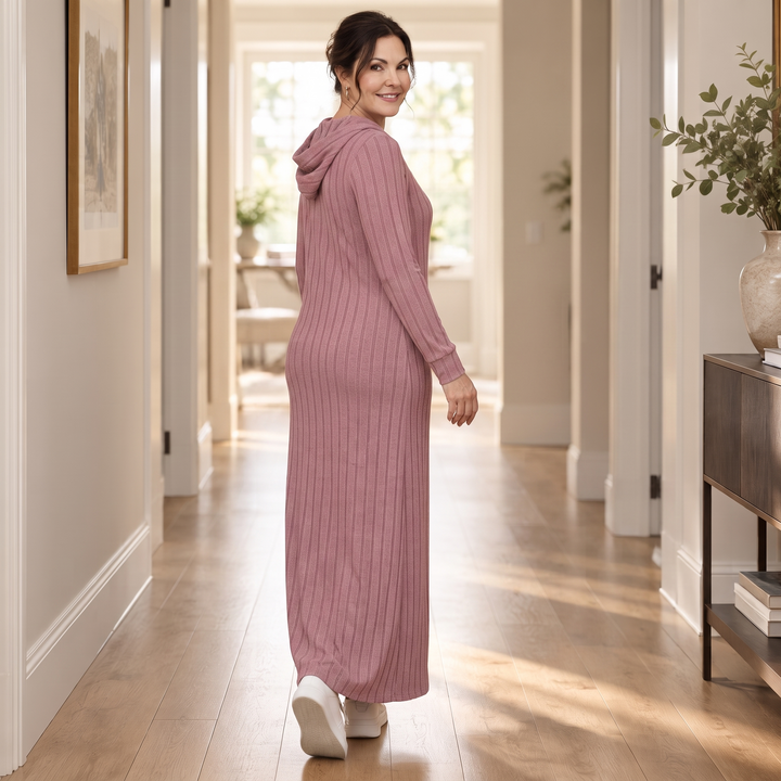 Ribwarm | Hoodie-Maxi-Kleid aus Rippstrick