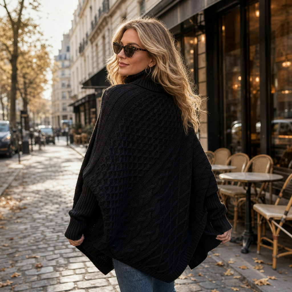 Cabelune | Poncho-Sweater – Bequeme Cable-Knit-Optik für Frauen
