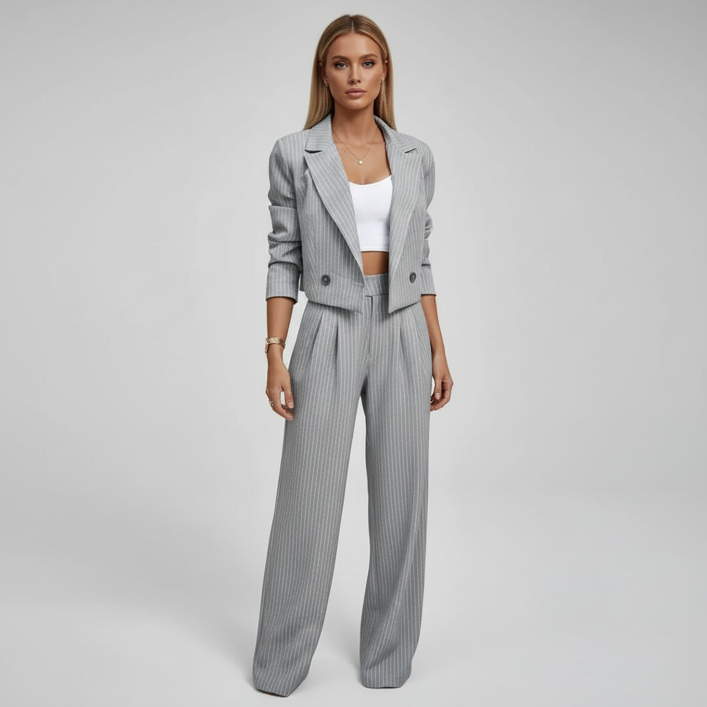 Evelyn | Elegant Striped Blazer and Wide-Leg Pants Set