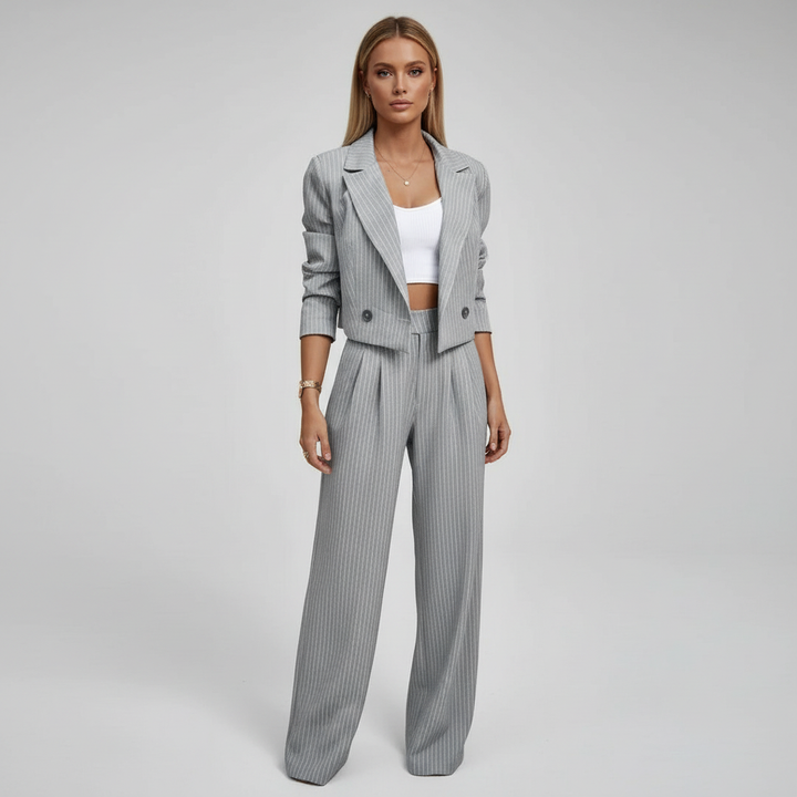 Evelyn | Elegant Striped Blazer and Wide-Leg Pants Set
