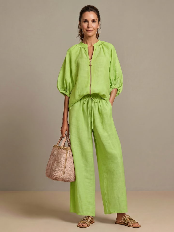 Nadia | Blouson Top Set – Leichte Bluse mit weitem Bein