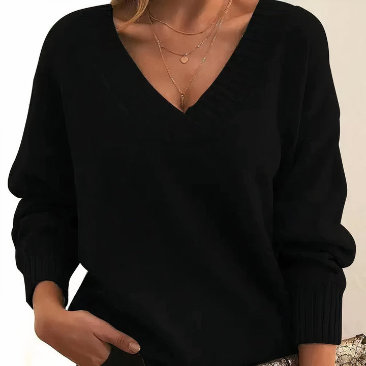 Greta | Langarm V-Ausschnitt Strickpullover für Damen