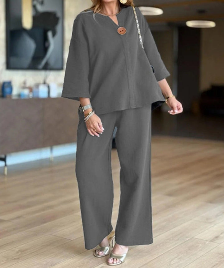 Valentina | Elegant Tunic Set with Wide-Leg Trousers