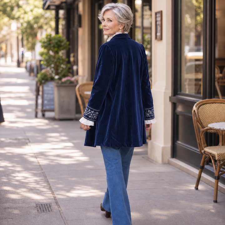 Anastasia | Longline Blazer mit besticktem Muster