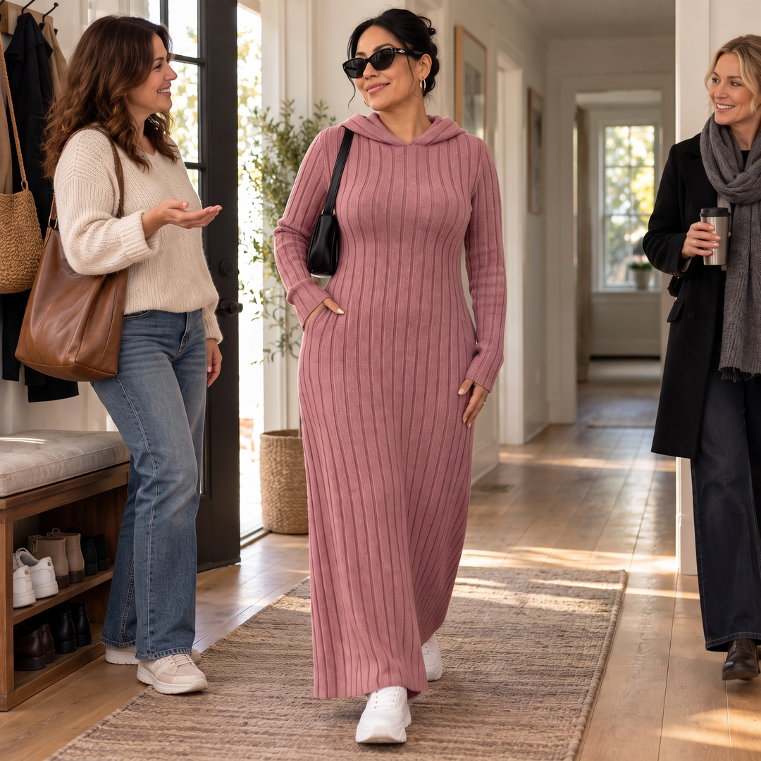 Ribwarm | Hoodie-Maxi-Kleid aus Rippstrick