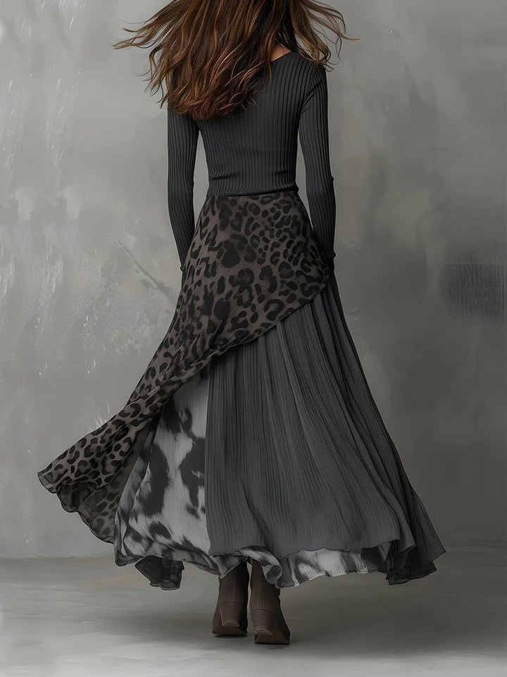 Lena | Boho Maxikleid mit Animal-Print mit langen Ärmeln
