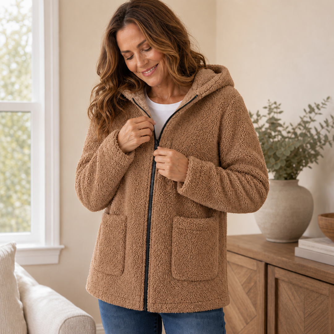Cozyelle | Fleece-Look Kapuzenjacke für Damen – Weich und Warm