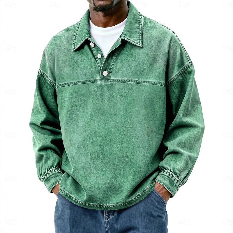 Gabriel | Washed Long Sleeve Polo Shirt für Männer