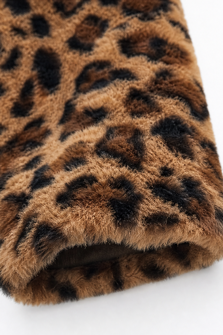 Leora | Leopard Print Faux Fur Coat – Elegantes Open-Front-Design für Frauen
