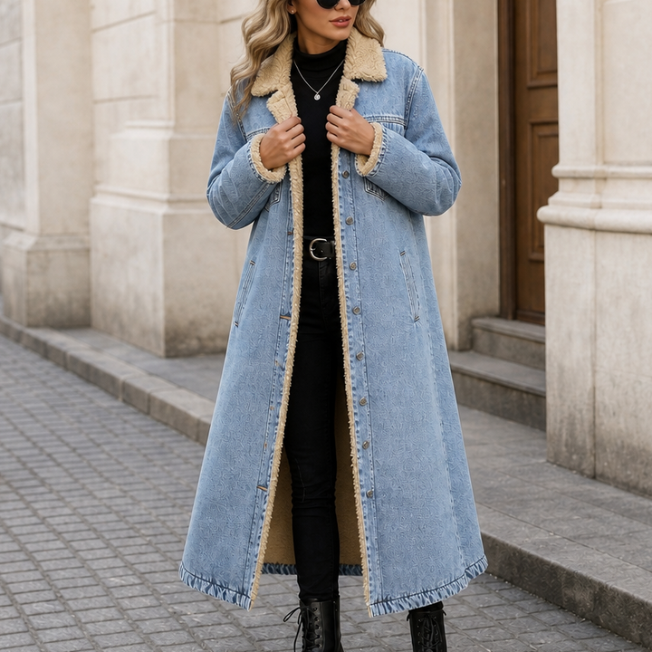 Denora | Denim Coat – Lange mit Teddyfleece-Futter für Damen