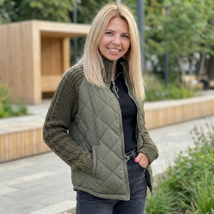 Quilora | Damen Strick Patchwork Pufferjacke