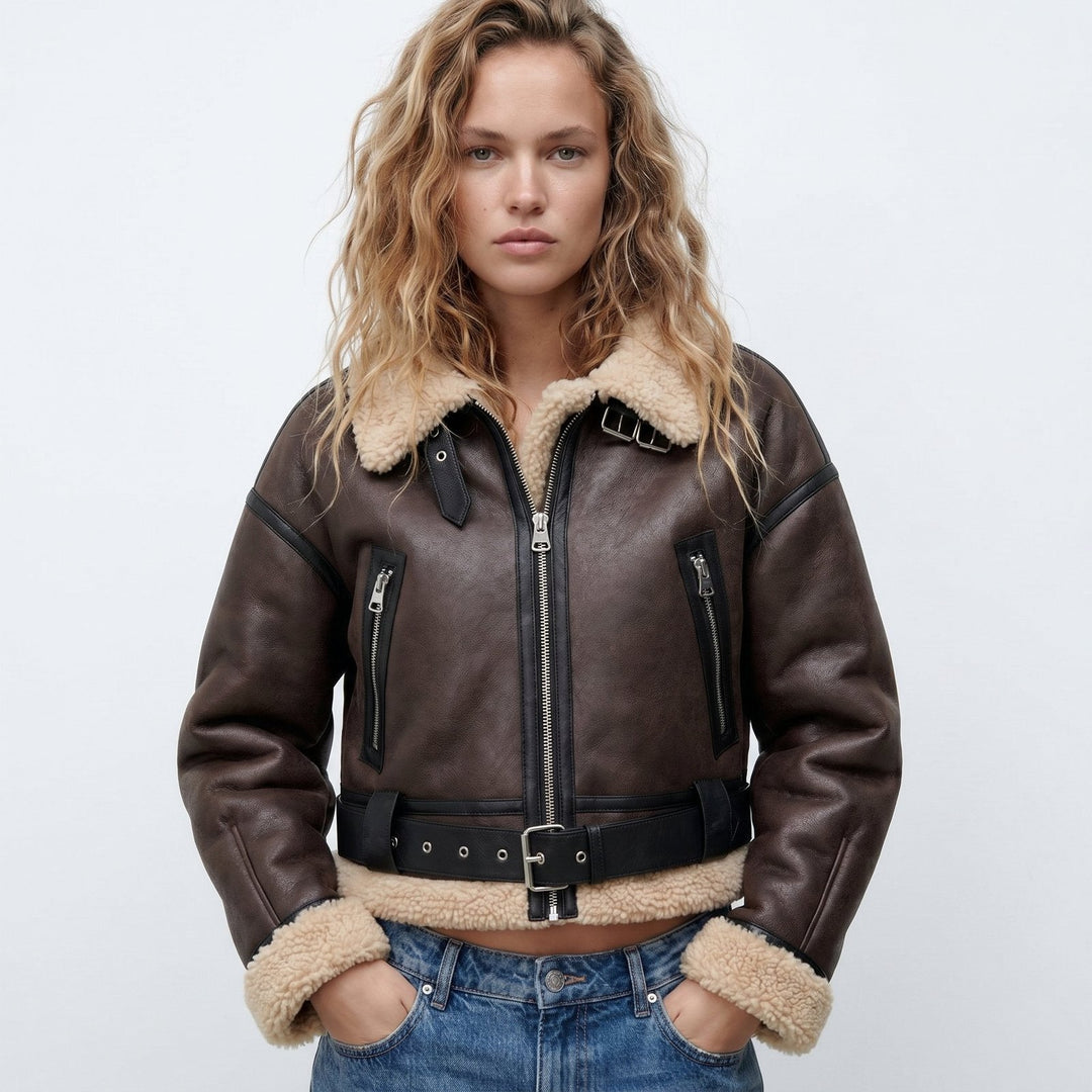 Elfriede | Doppelseitige Lammfell Bomber Jacke für Damen