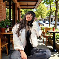 Melanie | Cozy teddy coat in a short boxy fit with contrasting details
