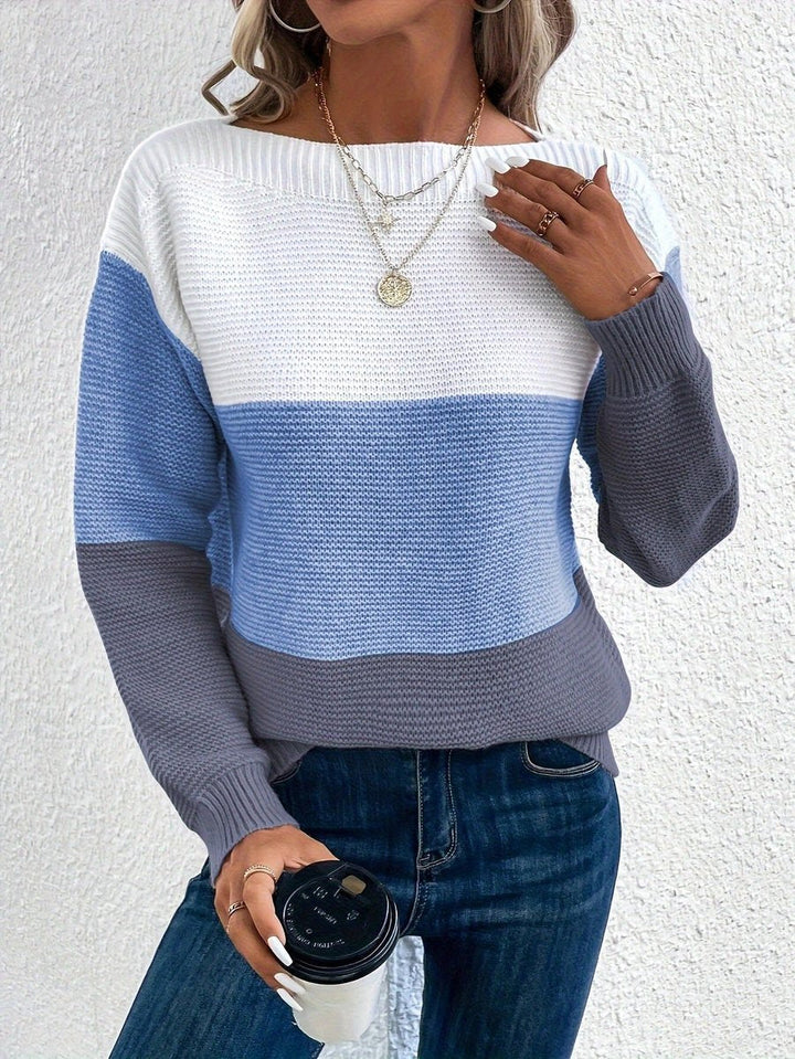 Frieda | Knitted Sweater – Stylish Color Block Design for Women