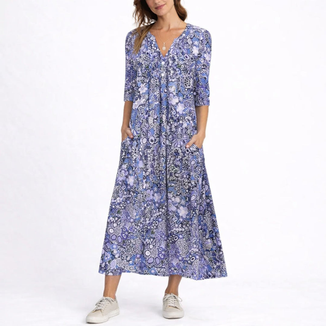Clara | Florales Herbst-Hochzeitskleid Mit V-Ausschnitt Und Midi-Länge