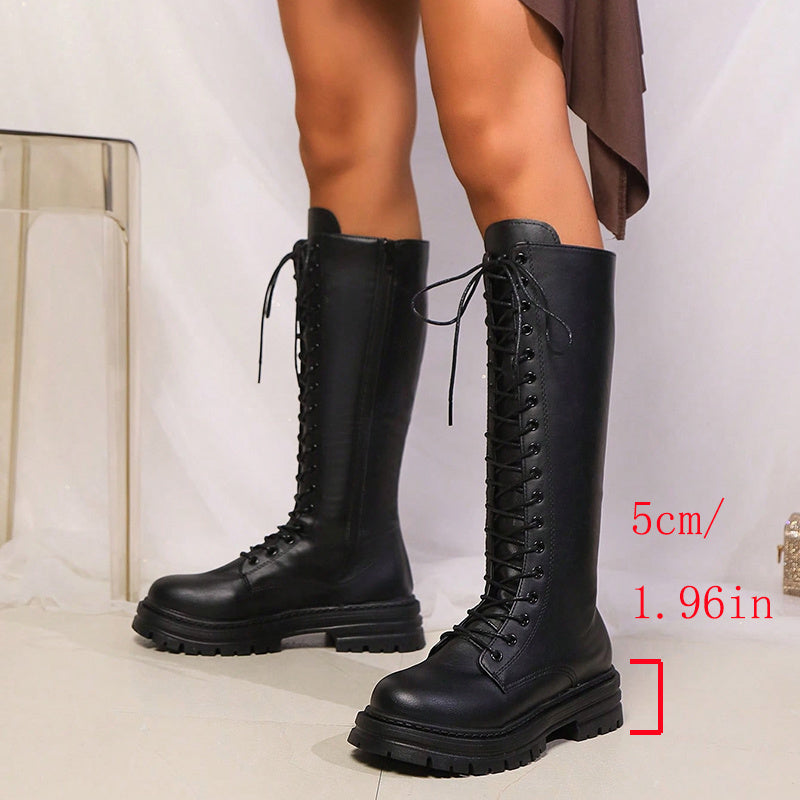 Ella | Striking knee-high platform boots with lacing