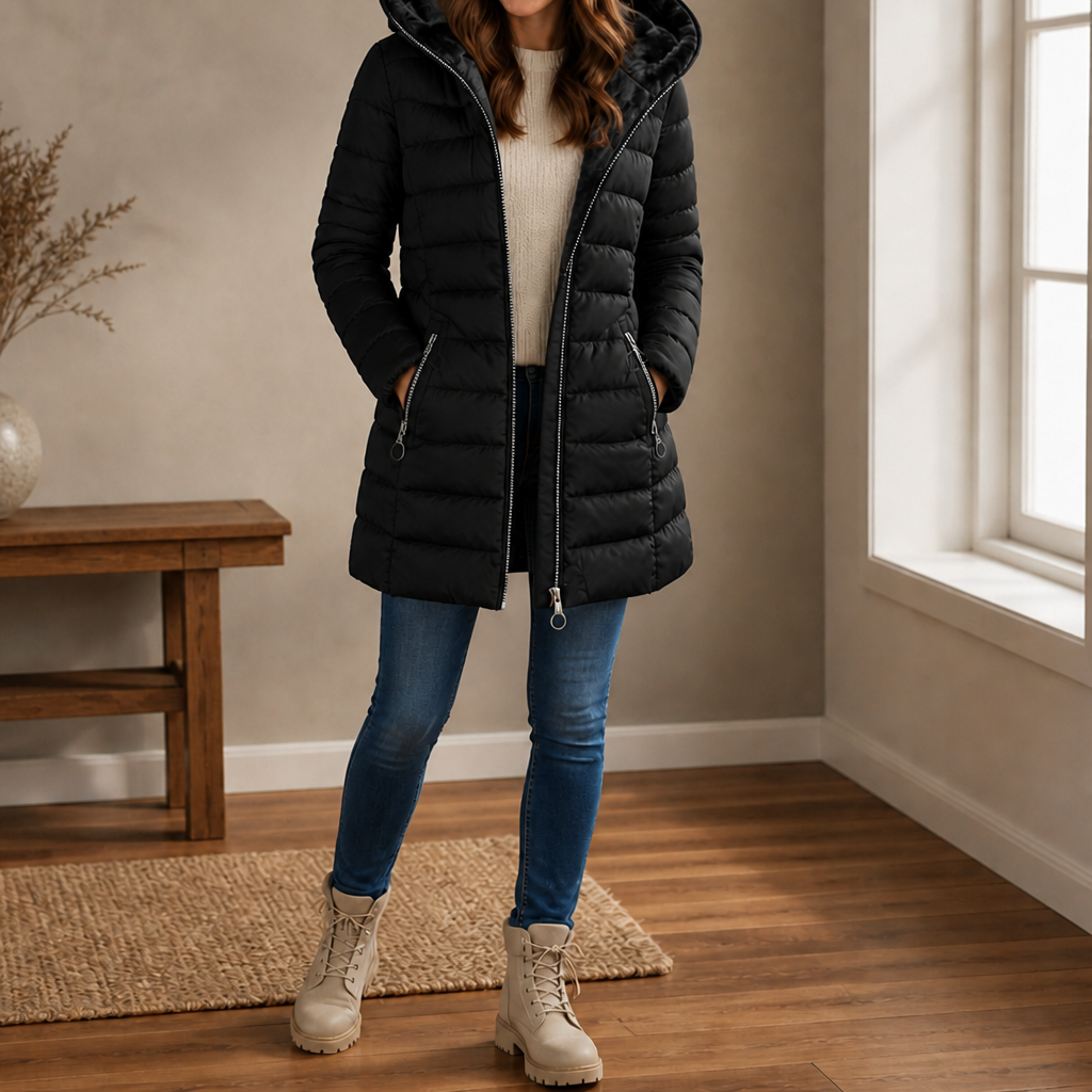 Wintervale | Plush-Lined Hooded Longline Puffer Coat – Warm und Chic für den Winter