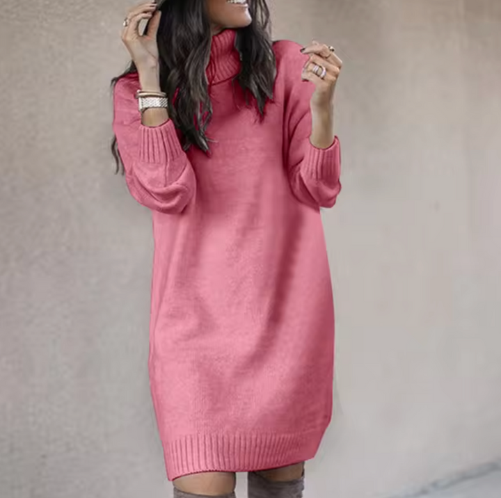 Nadine | Rollkragen Pulloverkleid für Damen in knieumspielender Länge