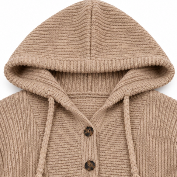 Wovella | Ribbed Knit Hoodie Sweater – Bequem und Vielseitig für Frauen