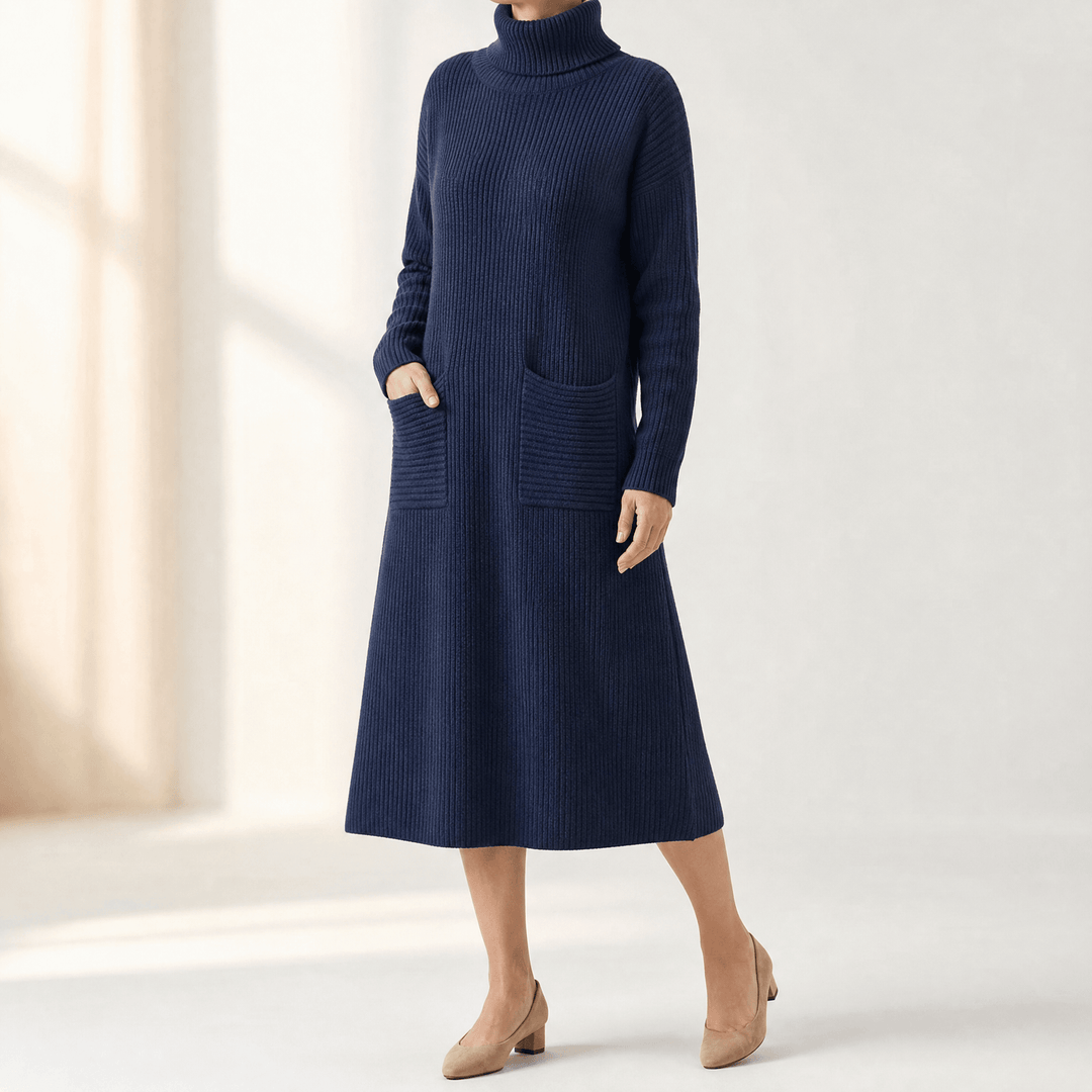 Velara | Strickkleid mit Turtleneck und Taschen für Frauen