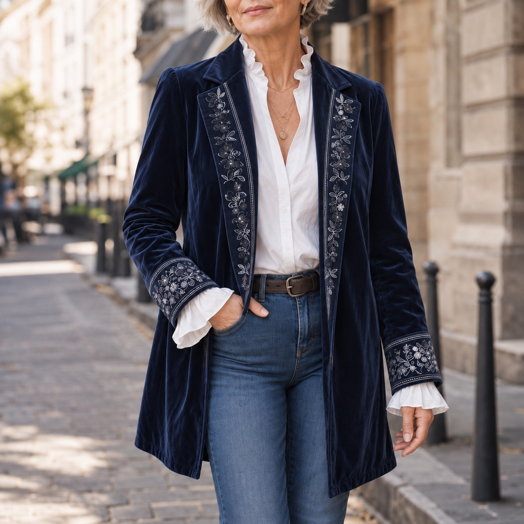 Anastasia | Longline Blazer mit besticktem Muster