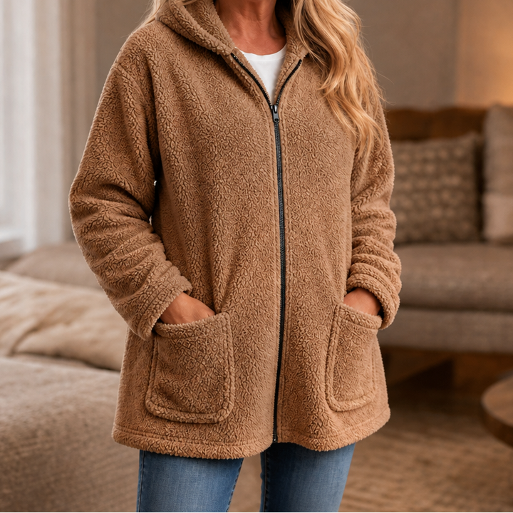 Cozelle | Plush Hooded Oversized Zip-Up Jacket – Warm und Bequem für Frauen