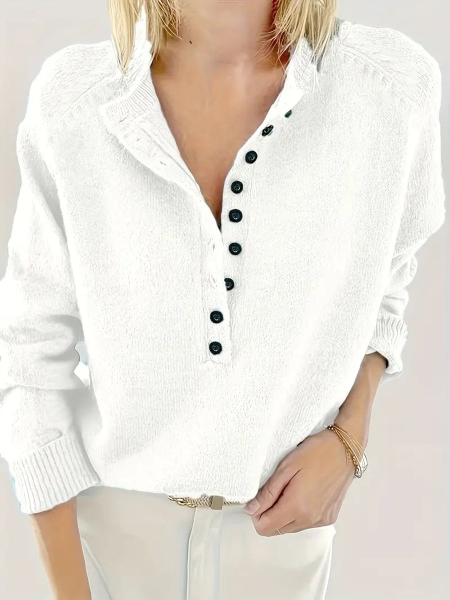 Clara | Stilvoller Strickpullover mit V-Ausschnitt und Knopfleiste