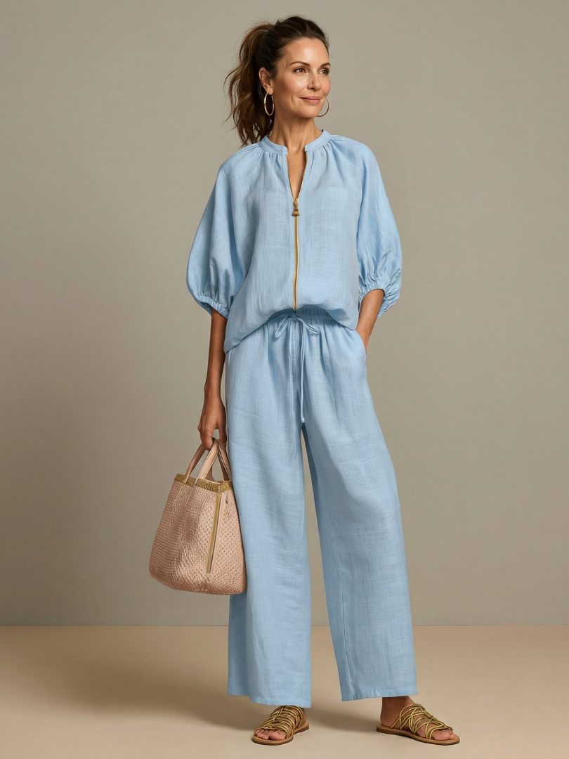 Nadia | Blouson Top Set – Leichte Bluse mit weitem Bein