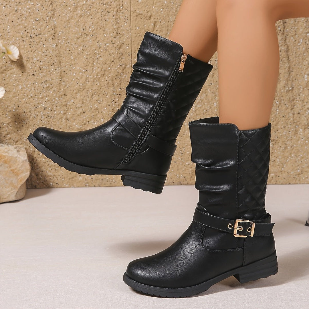 Sophie | Elegant Mid-Calf Boots with Buckles and a Ruched Shaft
