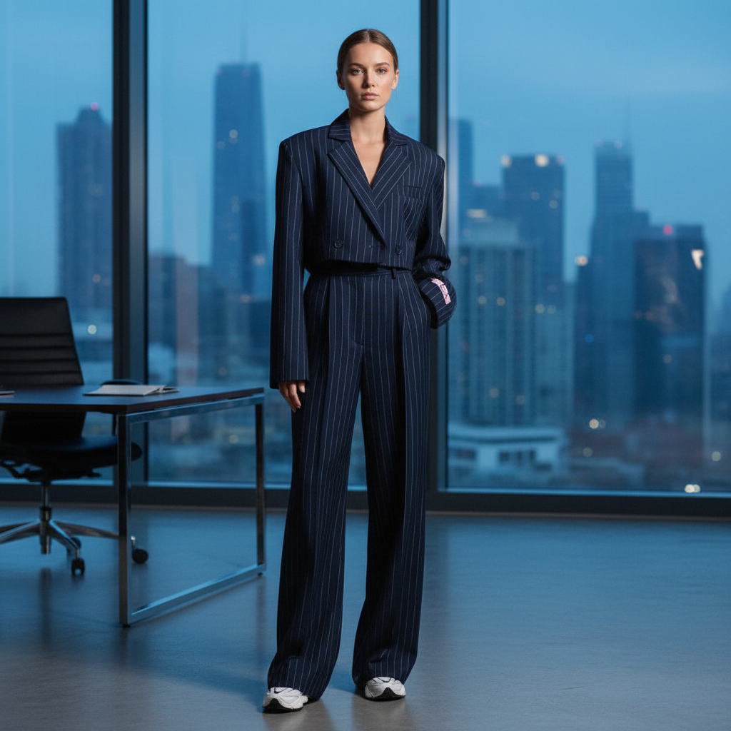 Evelyn | Elegant Striped Blazer and Wide-Leg Pants Set