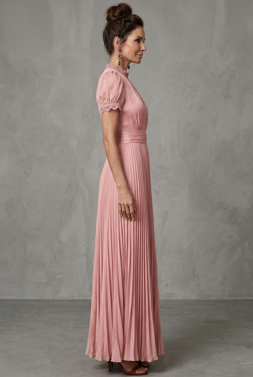 Elara | Maxikleid mit Spitzenbesatz und Falten