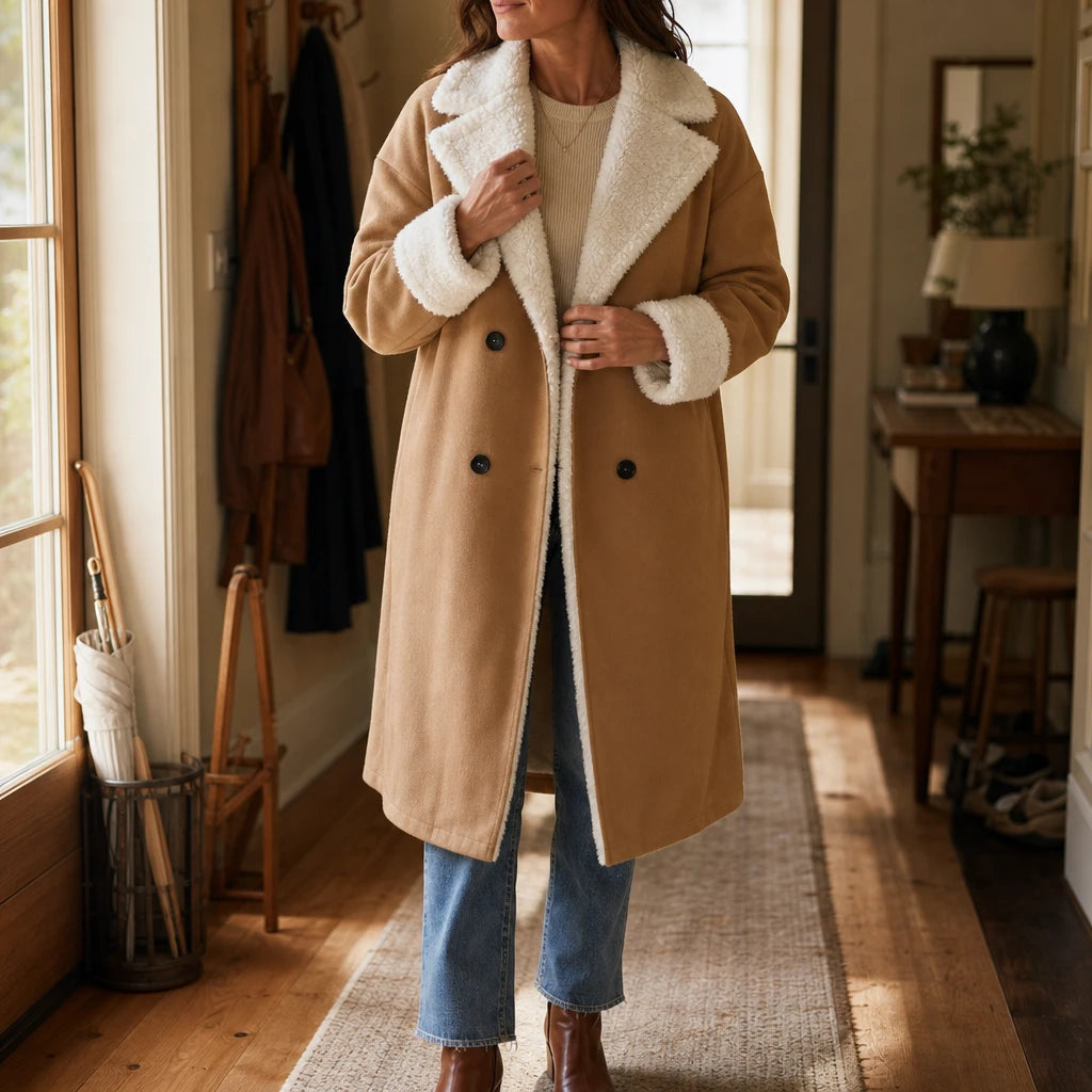 Everleigh | Wintermantel – Camel mit Sherpa-Look Futter