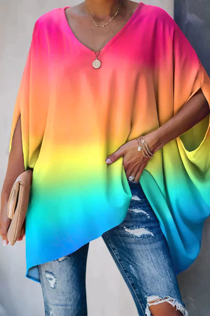 Celina | Oversized Tunic Top with Batwing Sleeves and V-Neck