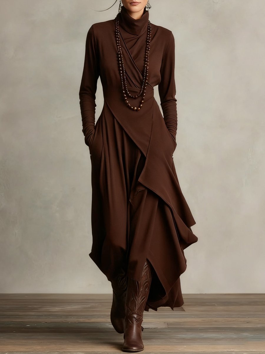 Luisa | Langarm-Maxikleid mit Rollkragen und asymmetrischem Saum