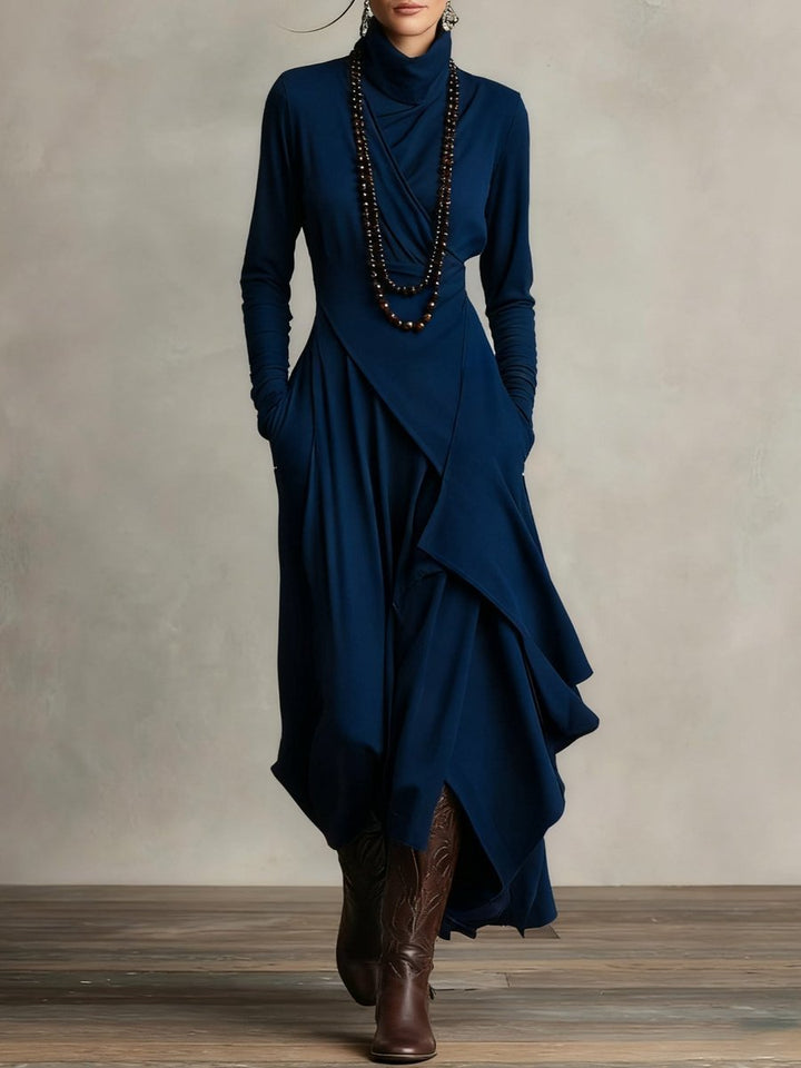 Luisa | Langarm-Maxikleid mit Rollkragen und asymmetrischem Saum
