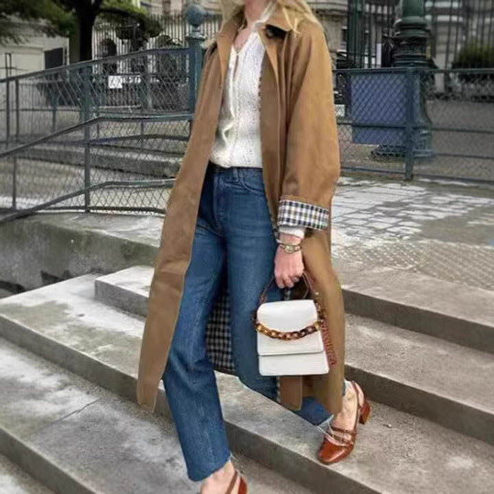 Alice | Long Oversized Trench Coat with Checked Interior Details