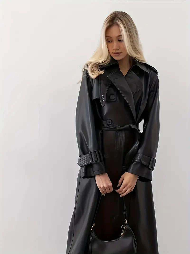 Valerie | Elegant Faux Leather Trench Coat with a Luxurious Look