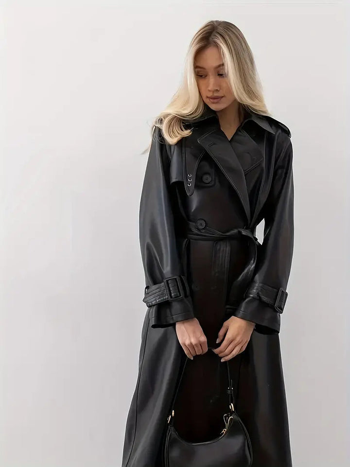 Valerie | Elegant Faux Leather Trench Coat with a Luxurious Look