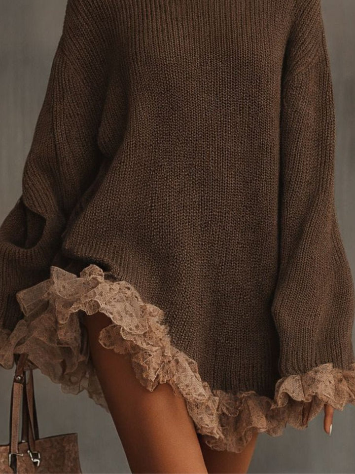 Leonie | Rollkragen Strickkleid mit Rüschen für Damen