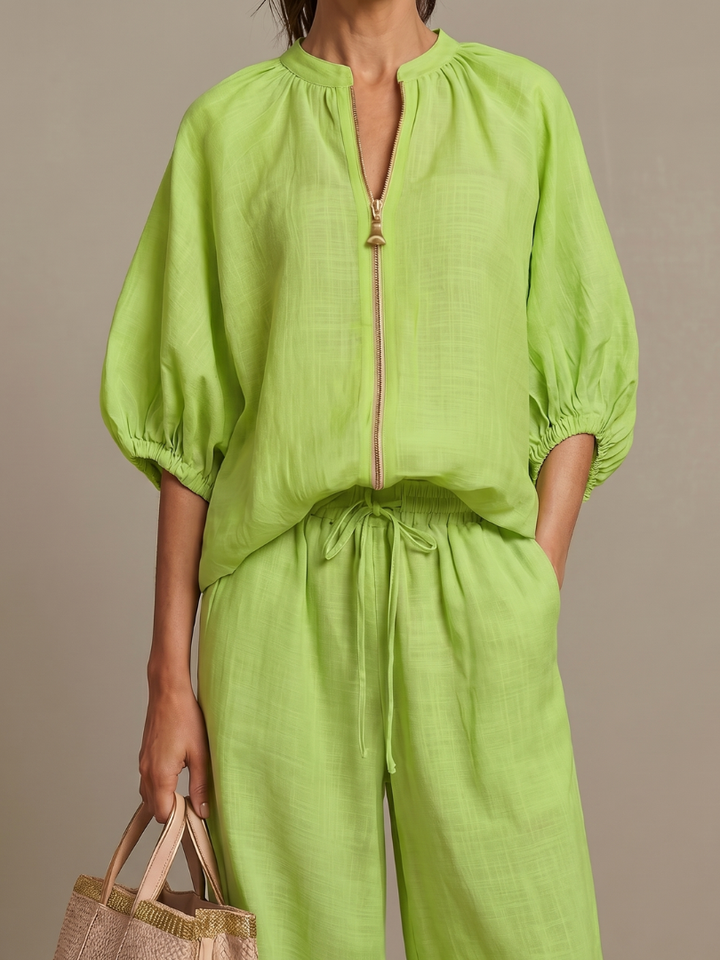 Nadia | Blouson Top Set – Leichte Bluse mit weitem Bein