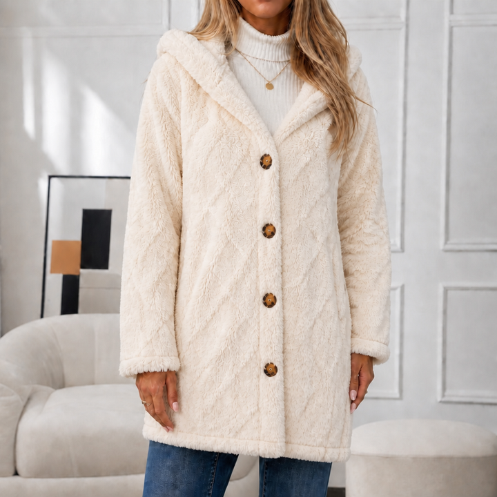 Wearbella | Hooded Plush Coat – Diamond Jacquard Design