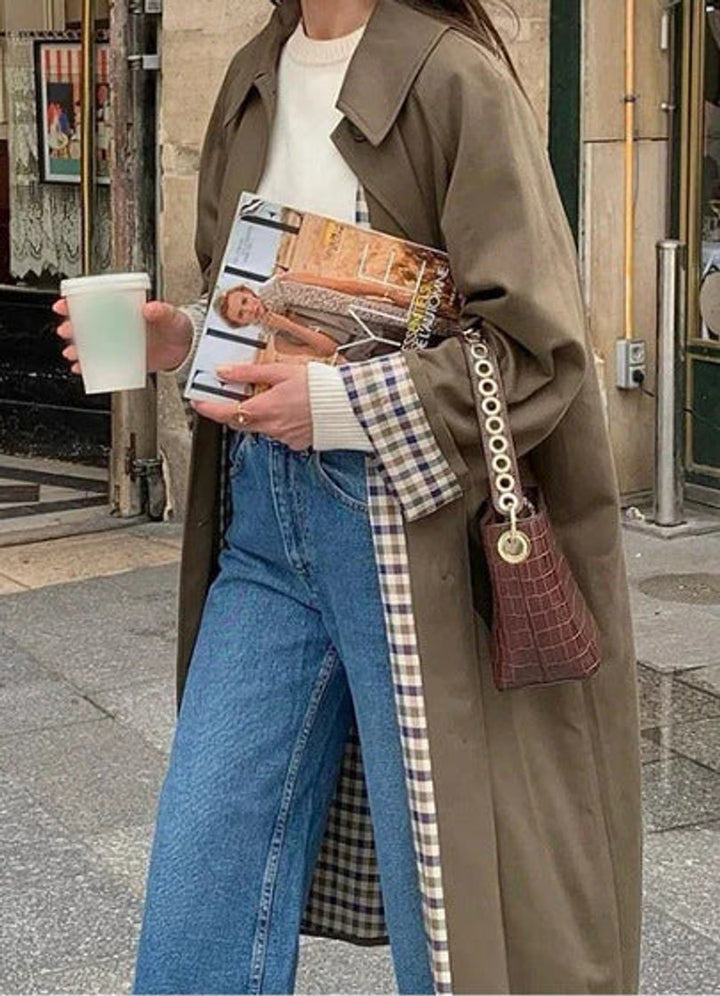 Alice | Long Oversized Trench Coat with Checked Interior Details